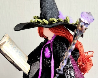 Witch doll Halloween decor, fairy witch doll, witch doll with spell book, handmade doll, Halloween Witch doll ornament, Halloween gift, 20cm