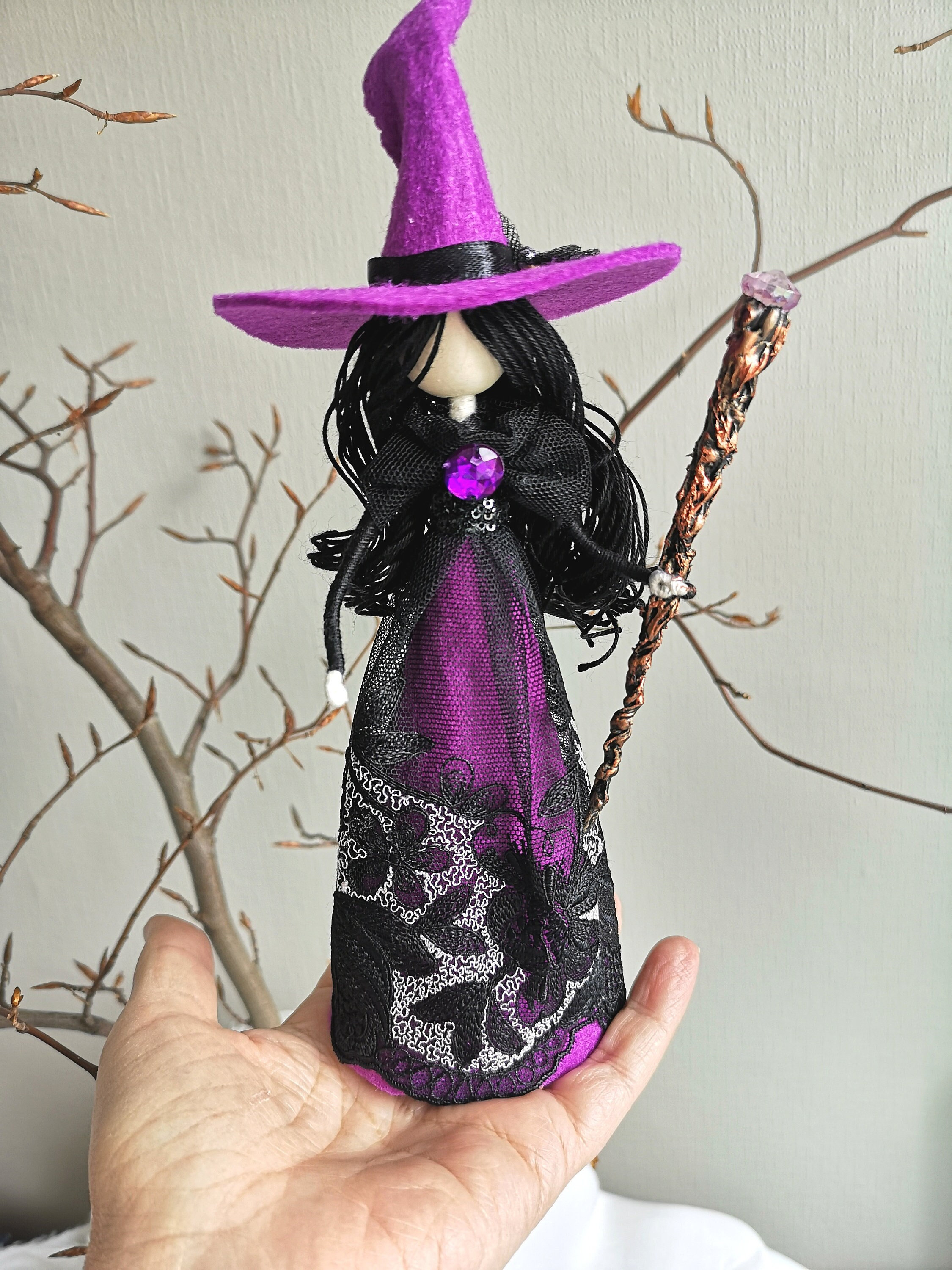 Witch doll Halloween decor, fairy witch doll, hanging doll black witch, black and purple Halloween Witch doll ornament, Halloween gift, 18cm