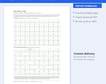 120 Chart 1-120 Printable | Missing Numbers to 120 Fill-In Worksheet A4 | Count Past 100 Math Practice | Instant Download