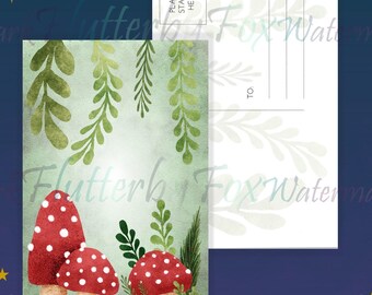 Mossy Mushrooms Postcard Set | Red Mushrooms Stationery Set | Mushroom Postcard | Shroom Postcard | Fairy Mushroom Stationery Postcard