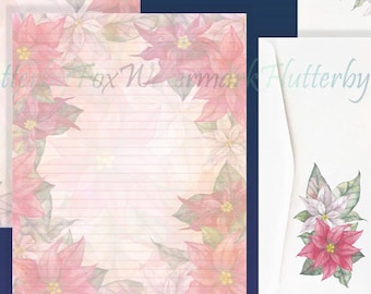 Poinsettia Stationery Paper Set | Poinsettia Writing Paper | Poinsettia Letter Paper | Christmas Stationery | Yule Writing Paper
