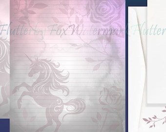 Dark Unicorn Stationery Set | Floral Unicorn Writing Paper | Gothic Unicorn Letter Paper