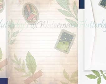 Green Witch's Notes Stationery Set | Scrapbook Style Writing Paper | Frog Stationery | Foraging Stationery Set | Woodland Letter Paper