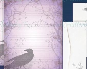 Purple Raven Stationery Set | Crow Writing Paper | Raven Envelope | Forest Stationery | Goth Writing | Raven Letter Paper | Black Bird Pages