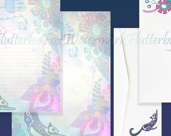 Day of the Dead Cat Stationery Paper | Day of the Dead Writing Paper | Floral Cat Stationery | Dia De Los Muertos Writing Paper