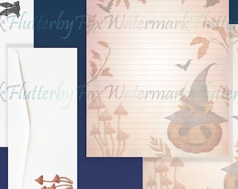 Ensemble de papeterie Soirée d'automne | Papier à lettres Halloween | Papeterie de sorcière citrouille | Papier à lettre Halloween | Papeterie chauve-souris d'Halloween