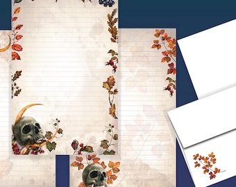 Set de papelería Otoño Embrujado / Papelería de media hoja / Papelería gótica / Papel con calaveras / Set de papel para escribir / Papel para cartas / Papelería lunar