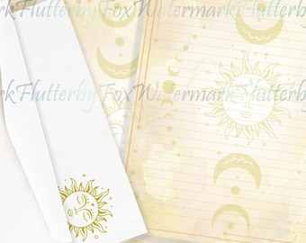 Sun Spell Writing Paper Set | Sun Letter Paper | Golden Stationery | Junk Journal | Grimoire Paper | Sunshine Page | Sun Magic Paper