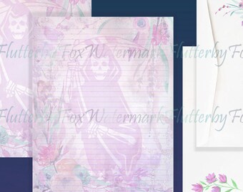 Floral Reaper Stationery Set | Pastel Reaper Writing Paper | Grim Reaper Letter Paper Set