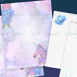 Floral Unicorn Writing Paper | Unicorn Letter Paper | Stationery Set | Fantasy Stationery | Pink Unicorn Page | Unicorn Envelope Set