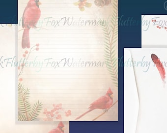 Winter Cardinals Stationery Set | Cardinals Writing Paper | Bird Letter Paper | Christmas Stationery