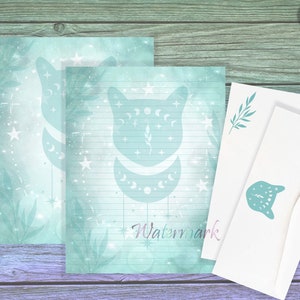 Magic Cat Stationery Set | Galaxy Cat Writing Paper | Cat Letter Paper | Teal Star Pages | Junk Journal | Galaxy Stationery | Moon Phases