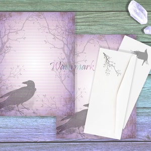 Purple Raven Stationery Set | Crow Writing Paper | Raven Envelope | Forest Stationery | Goth Writing | Raven Letter Paper | Black Bird Pages