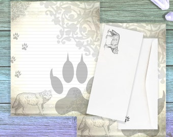 Grey Wolf Writing Paper Set | Wolves Stationery | Wolf Envelope and Paper | Wolf Journal Pages | Letter Paper | Spirit Animal Pages