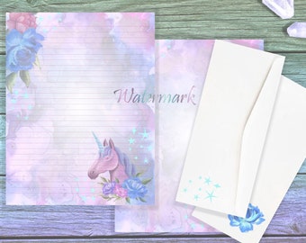 Floral Unicorn Writing Paper | Unicorn Letter Paper | Stationery Set | Fantasy Stationery | Pink Unicorn Page | Unicorn Envelope Set