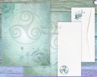 Triskelion Stationery Set | Celtic Triskelion Writing Paper | Triskelion Page | Teal Triskelion Letter Paper | Celtic Stationery Paper