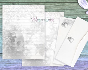 Floral Skull Writing Paper Set | Gothic Paper Set | Floral Envelopes | Letter Paper | Writing Pages | Stationery Set | Skeleton Paper Set