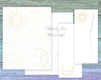 Sun and Moon Stationery Set | Sun Writing Paper | Moon Stationery Page | Sun Moon Letter Paper | Astrology Writing Set | Astrological Paper