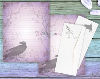 Purple Raven Stationery Set | Crow Writing Paper | Raven Envelope | Forest Stationery | Goth Writing | Raven Letter Paper | Black Bird Pages