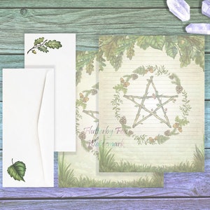 Green Pentacle Stationery Set Summer Pentacle Paper Pentacle Writing Paper Solstice Paper Woodland Stationery Green Witch Paper image 1