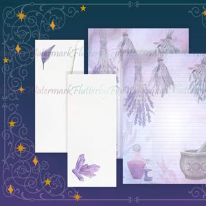 Evening Herbalist Stationery Paper | Green Witch Writing Paper | Purple Page | Herb Stationery | Mortar and Pestle | Herb Drying Paper Set