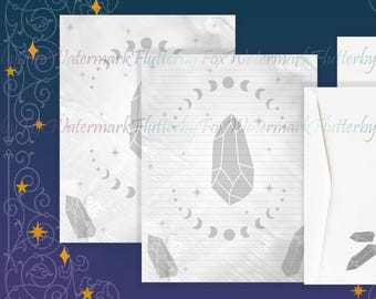 Dark Gemstone Stationery Set | Crystal Stationery Set | Gothic Witch Writing Paper | Goth Witch Letter | Gemstone Magic Paper | Moon Paper