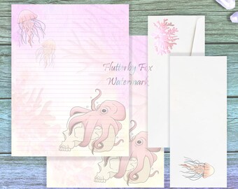 Octopus and Skull Writing Paper Set | Octopus Stationery Set | Ocean Letter Paper | Skull Stationery | Goth Paper | Jellyfish Stationery