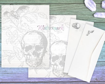 Bat and Skull Paper Set | Gothic Writing Paper | Halloween Pages | Floral Skull Paper | Bat Letter Paper | Gothic Envelope Set | Skull Page