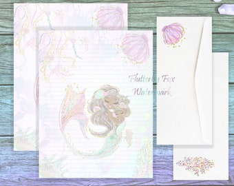 Mermaid Mom Stationery Set | Mother Mermaid and Baby Mermaid Paper | Mermaid Writing Paper | Baby Shower Paper | Mermaid Letter Paper