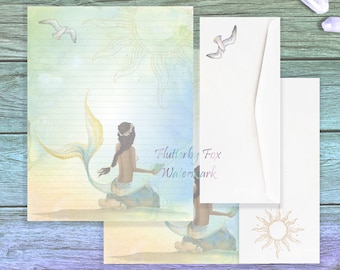 Mermaid Sunset Stationery Set | Summer Mermaid Paper | Mermaid Writing Paper | Mermaid Stationery | Mermaid Letter Paper | Ocean Magic Paper