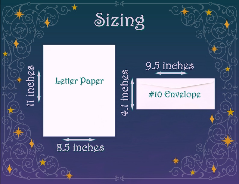 K&ouml;nnte beinhalten: Diagramm, das die Gr&ouml;&szlig;e von Briefpapier und einem #10-Umschlag zeigt. Das Briefpapier misst 8,5 Zoll mal 11 Zoll. Der #10-Umschlag misst 9,5 Zoll mal 4,1 Zoll.