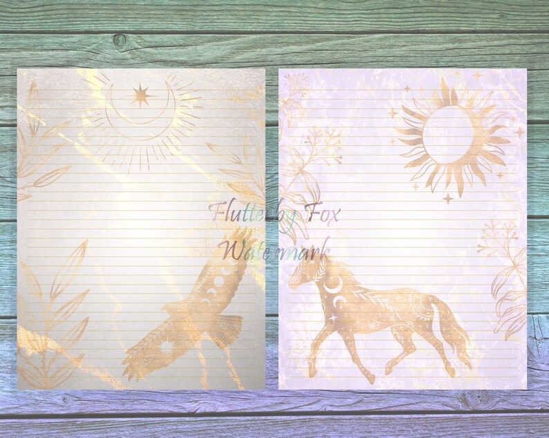 Golden Animals Stationery Set Animal Writing Paper Astrology Stationery Paper Moon Stationery Book of Shadows Grimoire Paper image 8