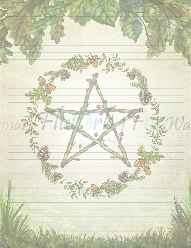 Green Pentacle Stationery Set Summer Pentacle Paper Pentacle Writing Paper Solstice Paper Woodland Stationery Green Witch Paper image 4