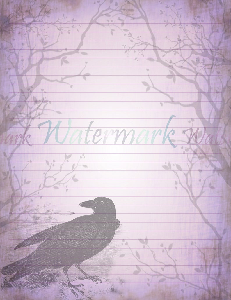 Purple Raven Stationery Set Crow Writing Paper Raven Envelope Forest Stationery Goth Writing Raven Letter Paper Black Bird Pages image 4