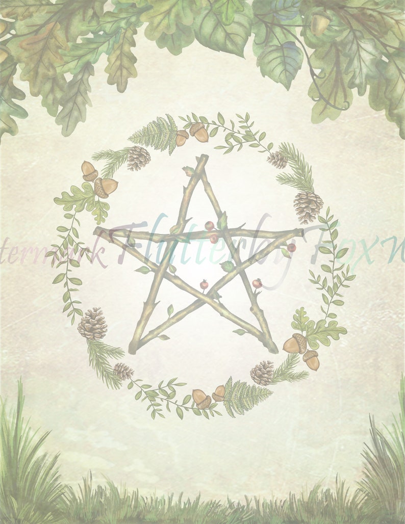 Green Pentacle Stationery Set Summer Pentacle Paper Pentacle Writing Paper Solstice Paper Woodland Stationery Green Witch Paper image 5