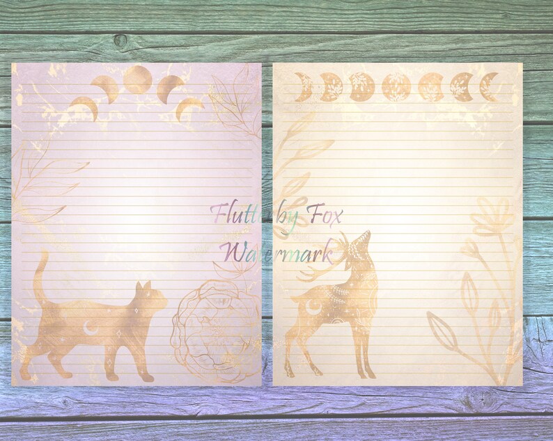 Golden Animals Stationery Set Animal Writing Paper Astrology Stationery Paper Moon Stationery Book of Shadows Grimoire Paper image 6