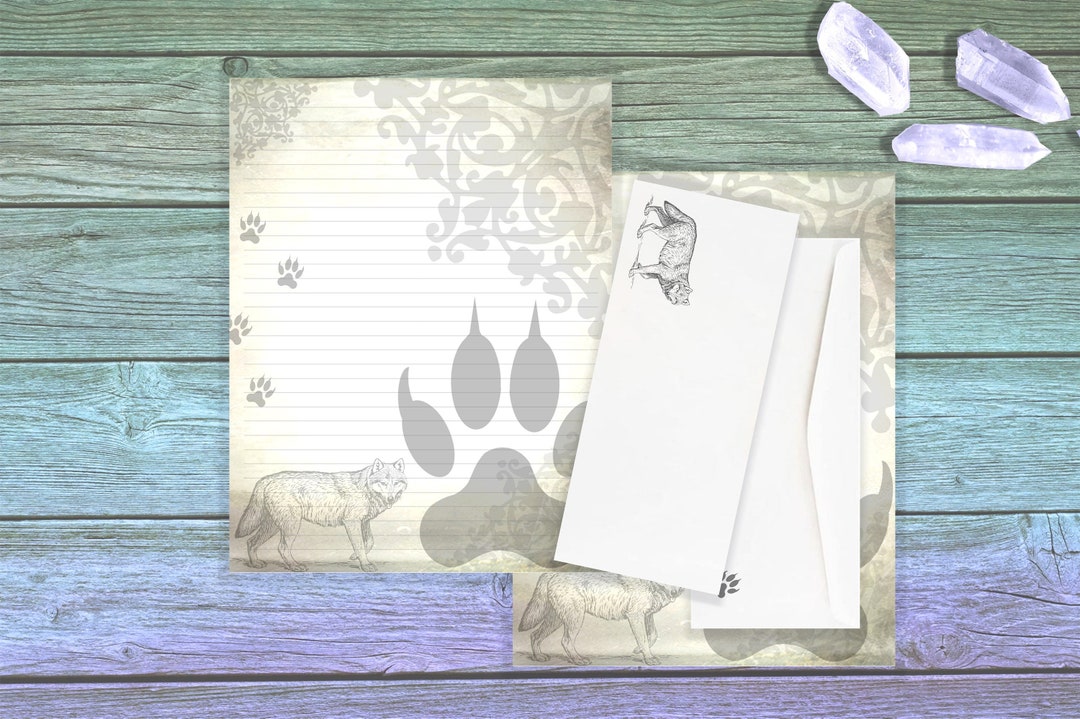 Grey Wolf Writing Paper Set Wolves Stationery Wolf Envelope and Paper