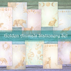 Golden Animals Stationery Set Animal Writing Paper Astrology Stationery Paper Moon Stationery Book of Shadows Grimoire Paper image 1