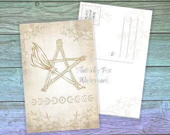 Broom Pentagram Post Card Set | Witchcraft Post Cards | Witchy Postcard | Pentagram Stationery | Witch's Broom Post Card Set