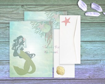 Green Mermaid Stationery Set | Mermaid Writing Paper | Mermaid Pages | Mermaid Letter Paper | Ocean Stationery | Fantasy Paper Set