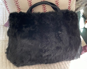 Handbag - Black Fur/Fabric "Pandamerica"
