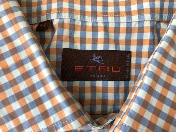 etro dress shirt ETRO Dress Shirt Mens 42 Long Sleeve Blue White Striped Button Up Made In  Italy