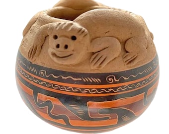 Fine Master Pottery Native Costa Rica Bowl | 3D Monkeys Naturalistic Art | Guaitil de Santa Cruz & San Vicente de Nicoya