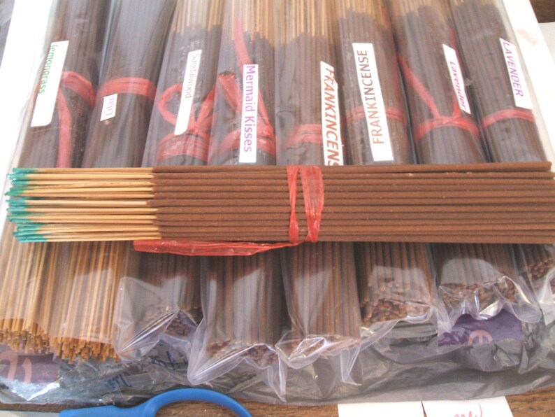 Zelda's Incense labeled and bagged for you to separate a few at a time as seen a bundle out of the package to see the texture
