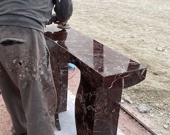 Rosso Levanto Marble Console Table, Sculptural Curved Legs, Burgundy Red Stone Entryway Table, Handmade Luxury Hallway Console