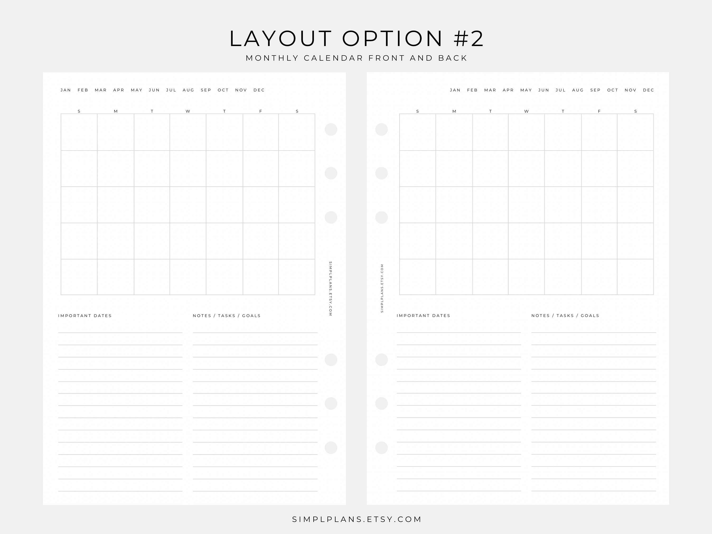 A5 Printable Undated Monthly Planner | A5 Size | PDF | Monthly Calendar ...
