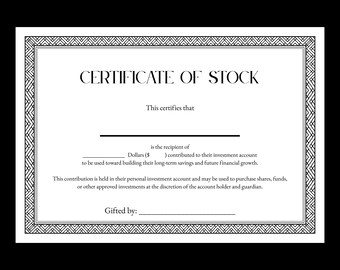 Investment Stock Gift Certificate | Fill-In-The-Blank Stock Gift | Printable Money Gift | Financial Literacy Gift | Instant Download