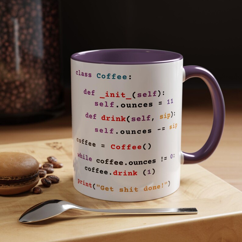 Python Programmer Coffee Code Mug | Coder Engineer Accent Cup Gift Purple