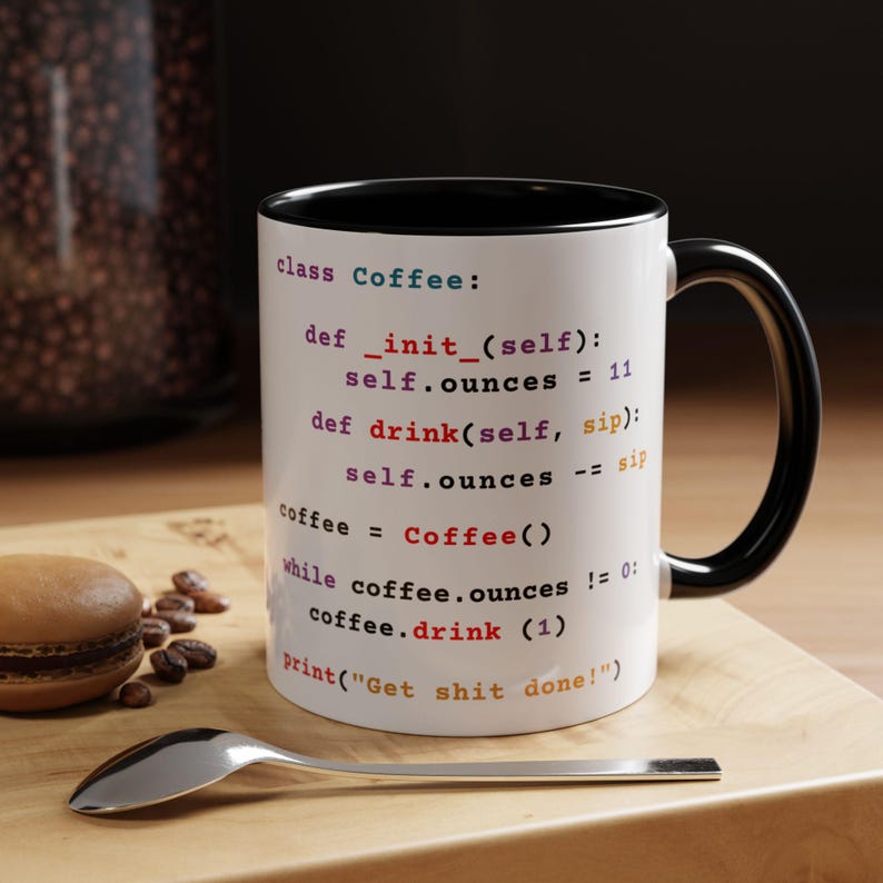 Python Programmer Coffee Code Mug | Coder Engineer Accent Cup Gift Black