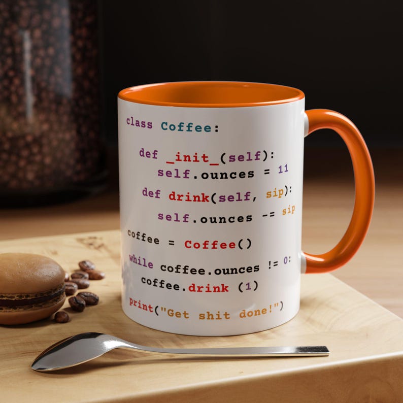Python Programmer Coffee Code Mug | Coder Engineer Accent Cup Gift Orange